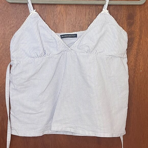 Brandy Melville Edith Striped Tank Blue White Tie Back - Picture 1 of 5